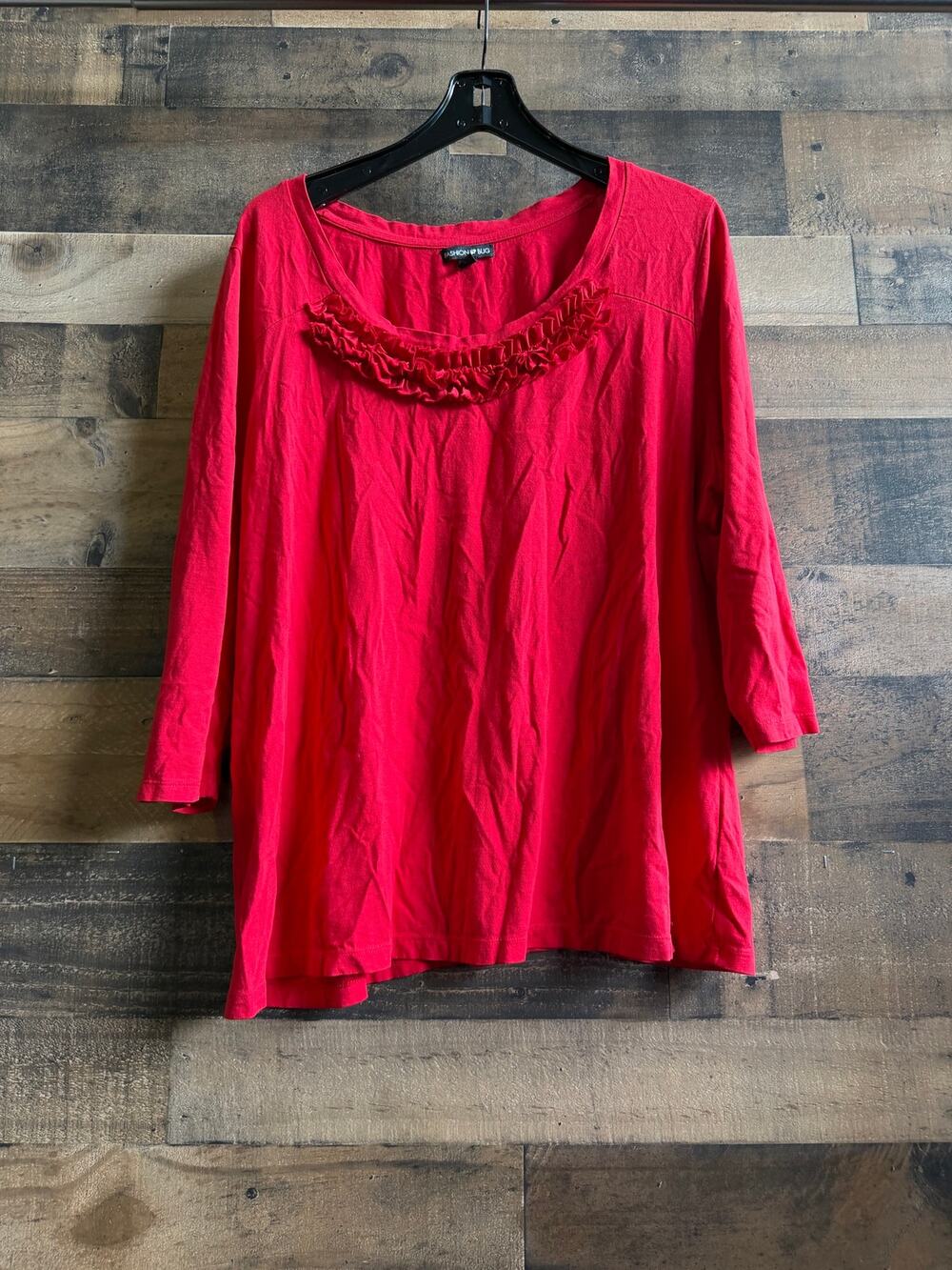 Fashion Bug Womens Red Ruffle Scoop Neck 3/4 Sleeve Knit Top - Shirt Size 2X